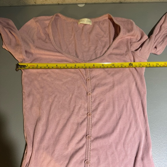 Y2K Light Pink Fitted Long-Sleeve Button Front Top Cute Ballerina Pastel Casual - Picture 4 of 7